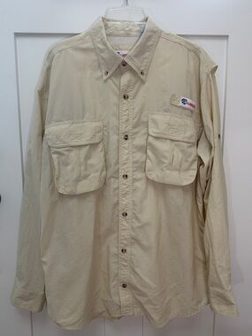 All-American Fisherman Beige Long Sleeve Button-Up Fishing Shirt